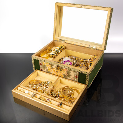 Delightful Vintage Music Box with a Wonderful Collection of Vintage Gold Tone Jewellery