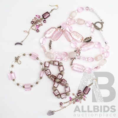 Antica Murrina Venezia Pink Glass Earrings & Bracelet with Other Pink Necklace & Bracelet