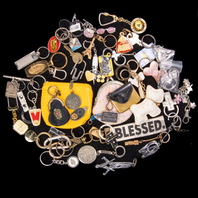 Vintage Keyrings Collection Including Micro Tapestry Purse, Holden, 1986 Swans & Travel Assortment