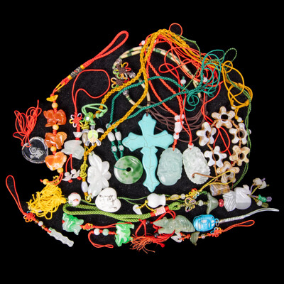 Chinese Braided Necklace & Bag Charm Collection with Carved Figurines