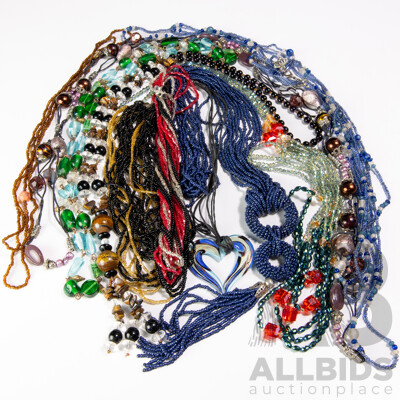 Collection of (9) Art Glass Beaded Necklaces in Various Lengths and Designs