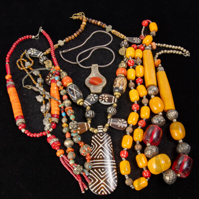 Collection of (7) Vintage Bohemian/tribal Beaded Necklaces in Various Designs