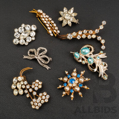 Collection of (8) Vintage Paste Stone Brooches