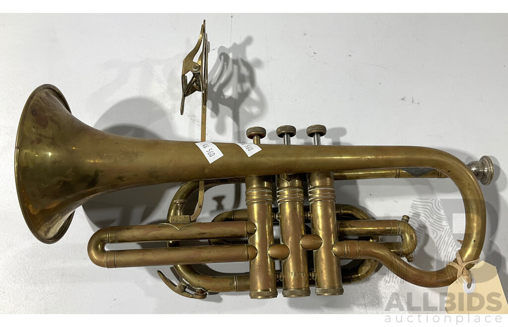 Vintage Trumpet Rendevous Made by Huttl; with Attached Manuscript Stand