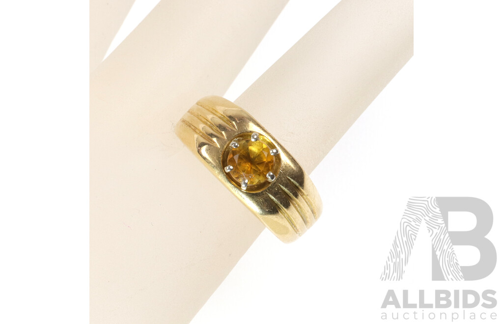 18ct Vintage Heavy Yellow Gold & Citrine Ring, Size R, 10.47 Grams