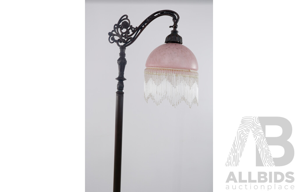 Antique Style Floor Lamp with Pink Beaded Shade