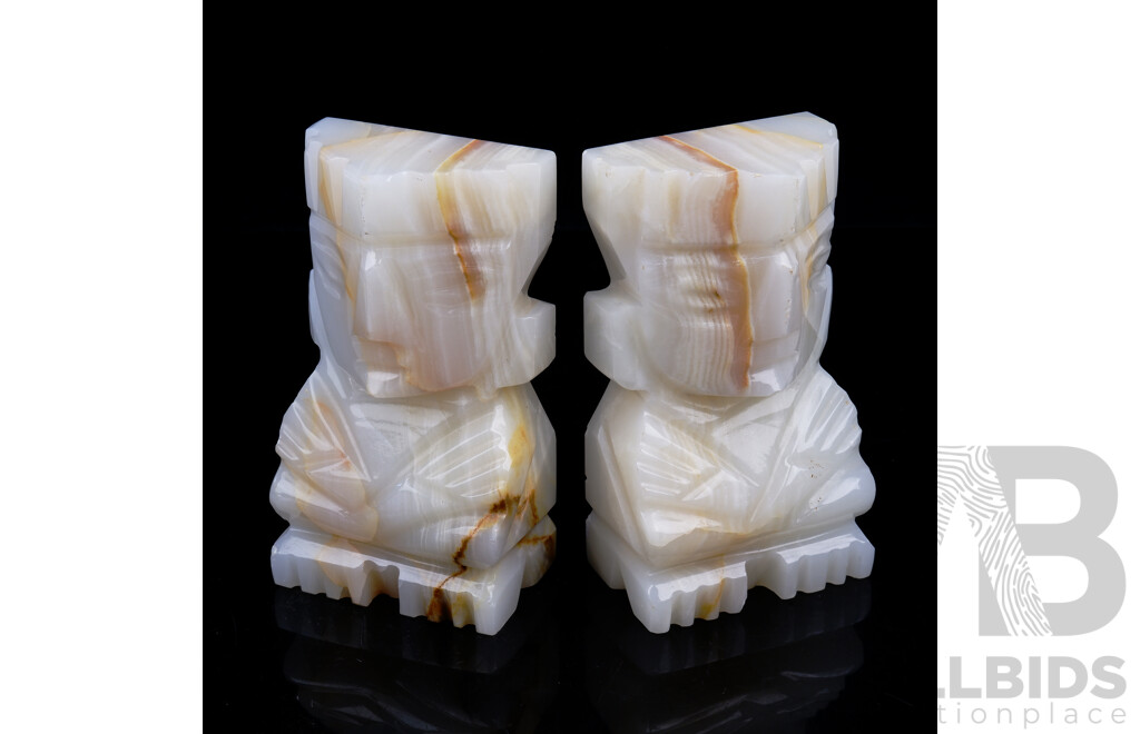 Pair Hand Carved Onyx Toltec Style Bookends