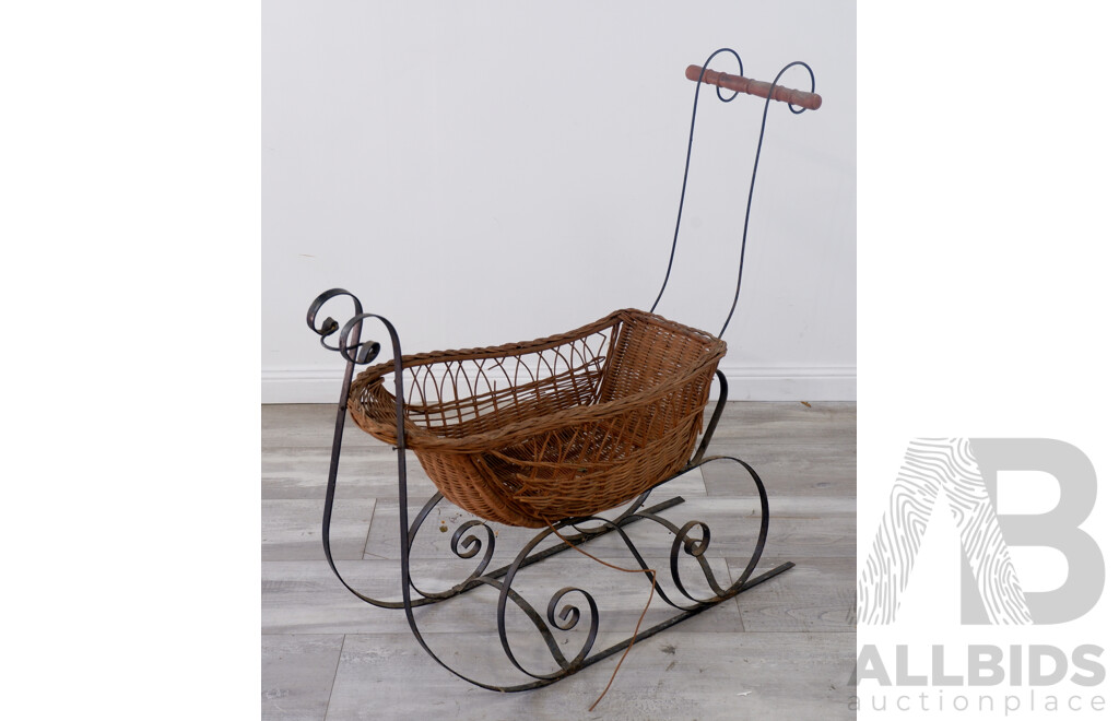 Vintage Wrought Iron and Cane Sleigh