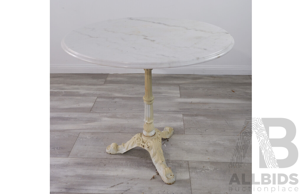 Heavy White Marble and Cast Iron Table