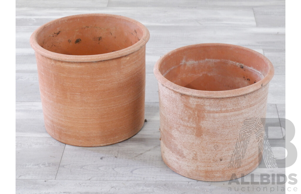 Two Cylindrical Terracotta Pots