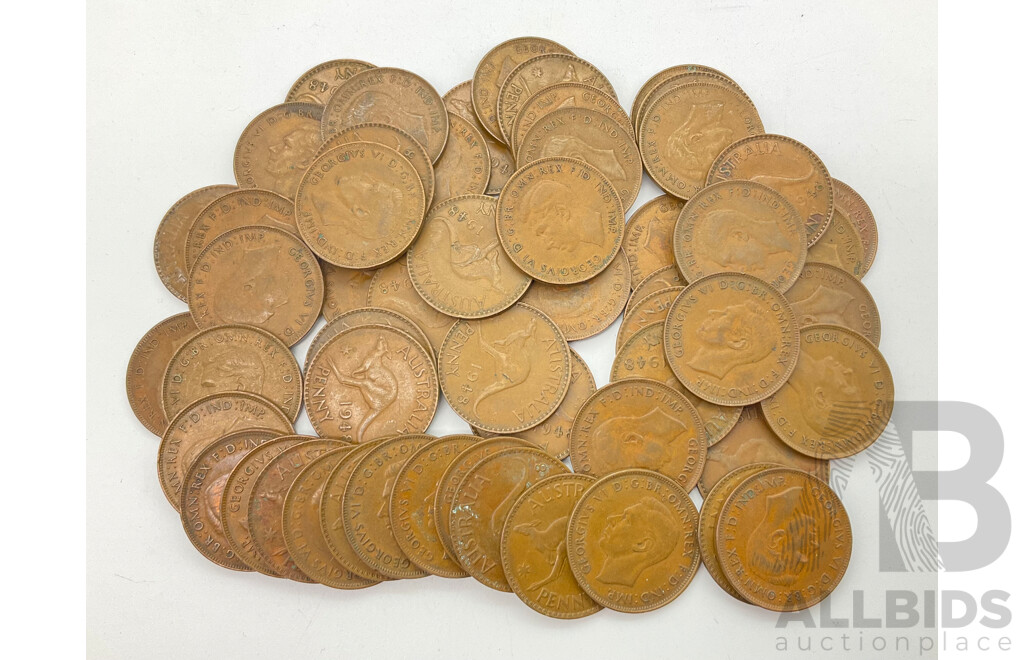 Australian 1948 KGVI Pennies - Approximately 56