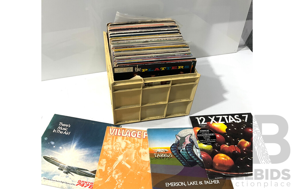 Collection Approx 98 Vinyl LP Records Including Jazz, Classical, Rock, Selection From the in Flight Library of Qantas 747b, Village People and More