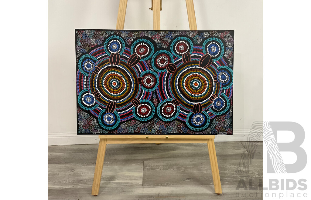 Aboriginal Painting on Canvas, Signed Pauline D