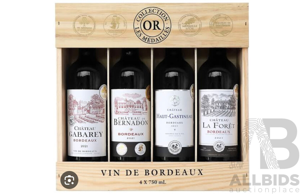 L21 - Box Set of 4 Bottles French Wine from Bordeaux Region, France