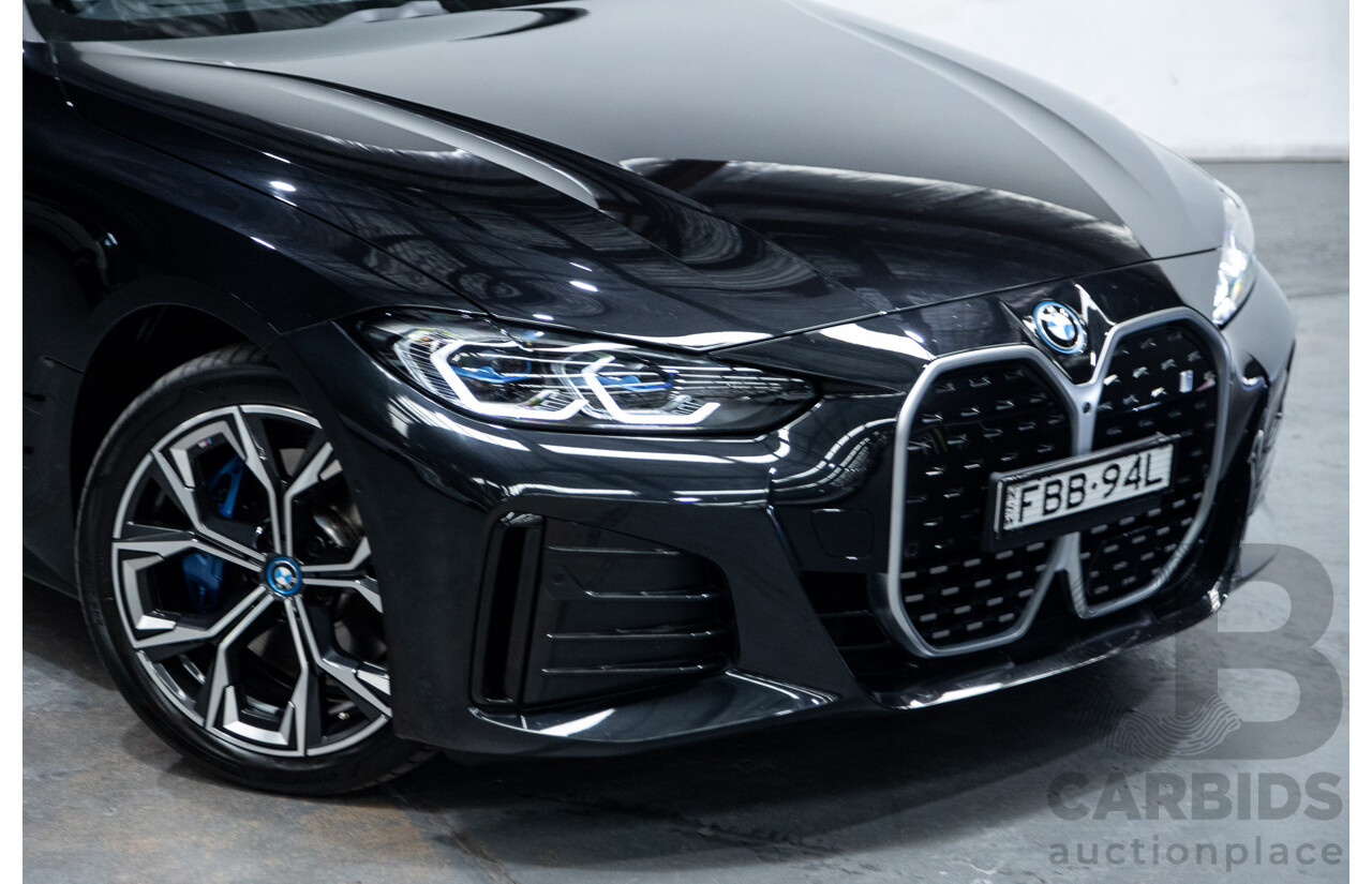 05/2022 BMW i4 eDrive40i M-Sport Gran Coupe G26 4D Coupe Black Sapphire Metallic Electric EV 250kw