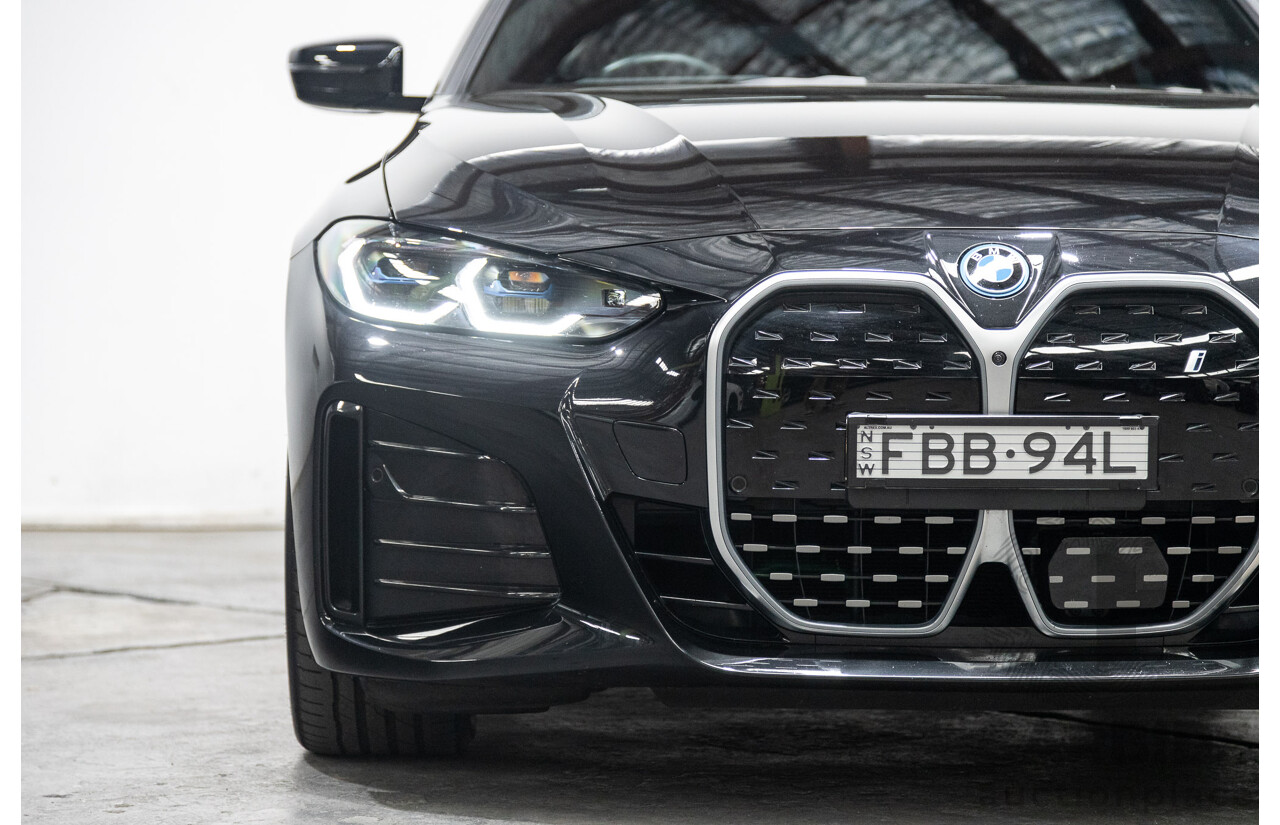 05/2022 BMW i4 eDrive40i M-Sport Gran Coupe G26 4D Coupe Black Sapphire Metallic Electric EV 250kw