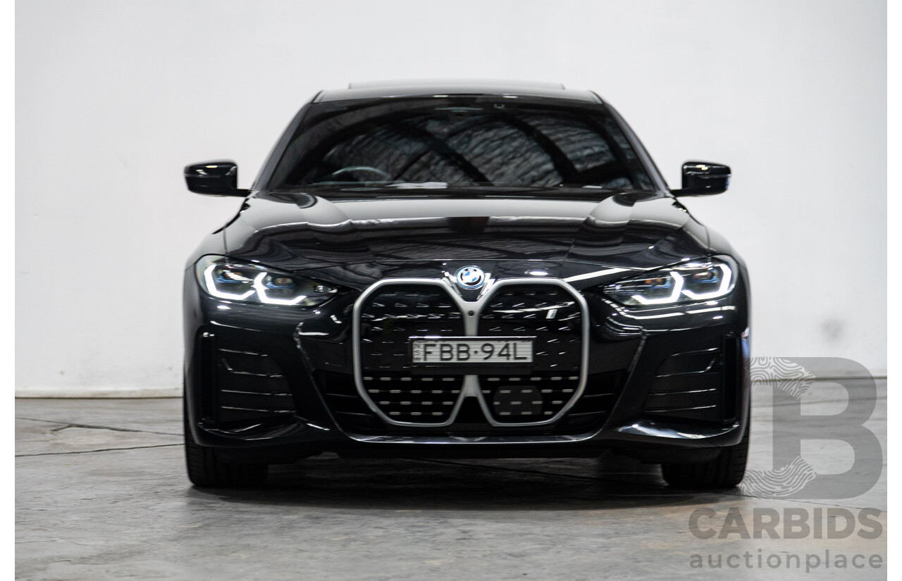 05/2022 BMW i4 eDrive40i M-Sport Gran Coupe G26 4D Coupe Black Sapphire Metallic Electric EV 250kw