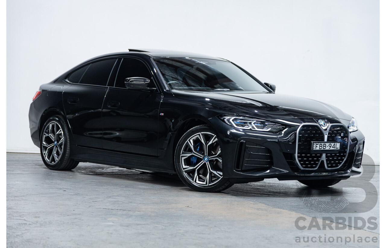 05/2022 BMW i4 eDrive40i M-Sport Gran Coupe G26 4D Coupe Black Sapphire Metallic Electric EV 250kw