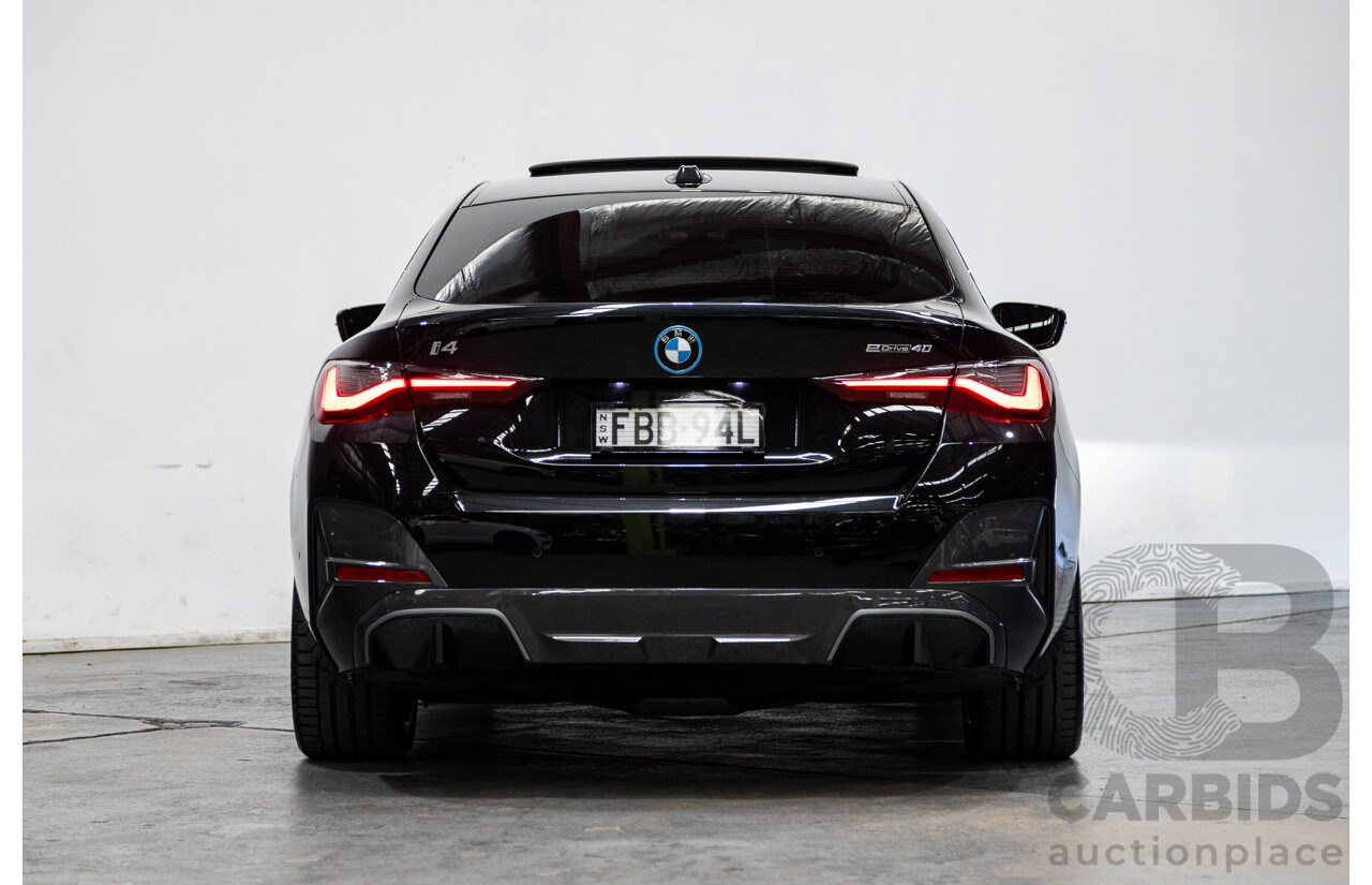 05/2022 BMW i4 eDrive40i M-Sport Gran Coupe G26 4D Coupe Black Sapphire Metallic Electric EV 250kw