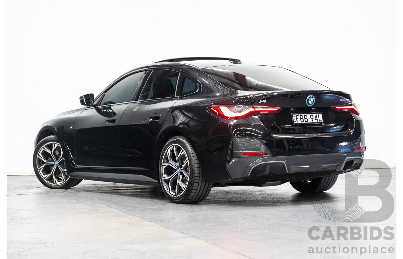 05/2022 BMW i4 eDrive40i M-Sport Gran Coupe G26 4D Coupe Black Sapphire Metallic Electric EV 250kw