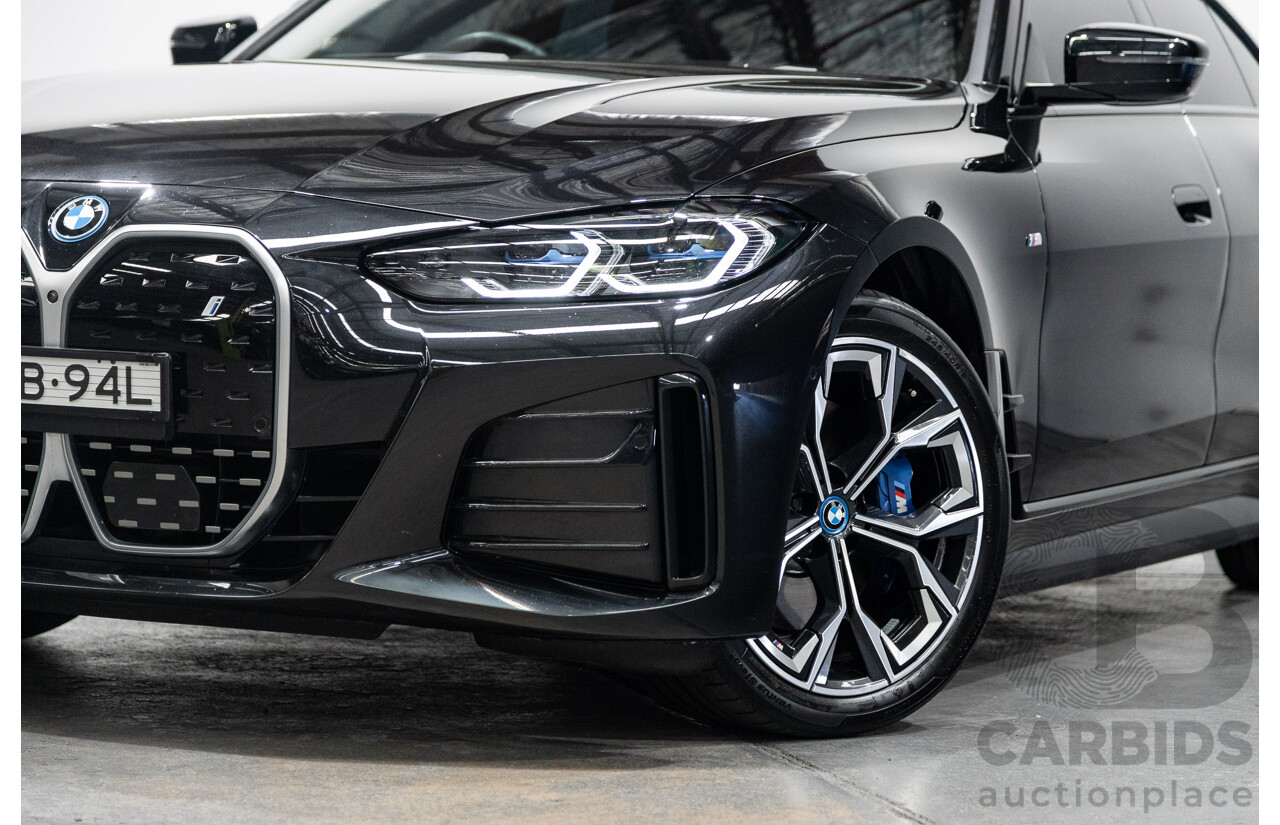 05/2022 BMW i4 eDrive40i M-Sport Gran Coupe G26 4D Coupe Black Sapphire Metallic Electric EV 250kw