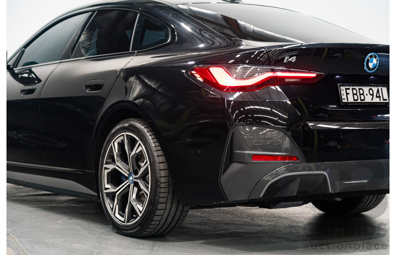 05/2022 BMW i4 eDrive40i M-Sport Gran Coupe G26 4D Coupe Black Sapphire Metallic Electric EV 250kw