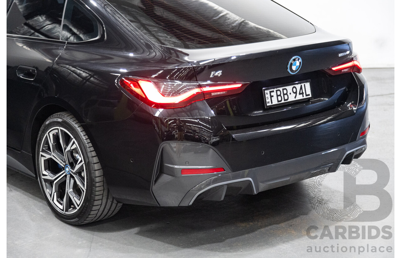 05/2022 BMW i4 eDrive40i M-Sport Gran Coupe G26 4D Coupe Black Sapphire Metallic Electric EV 250kw