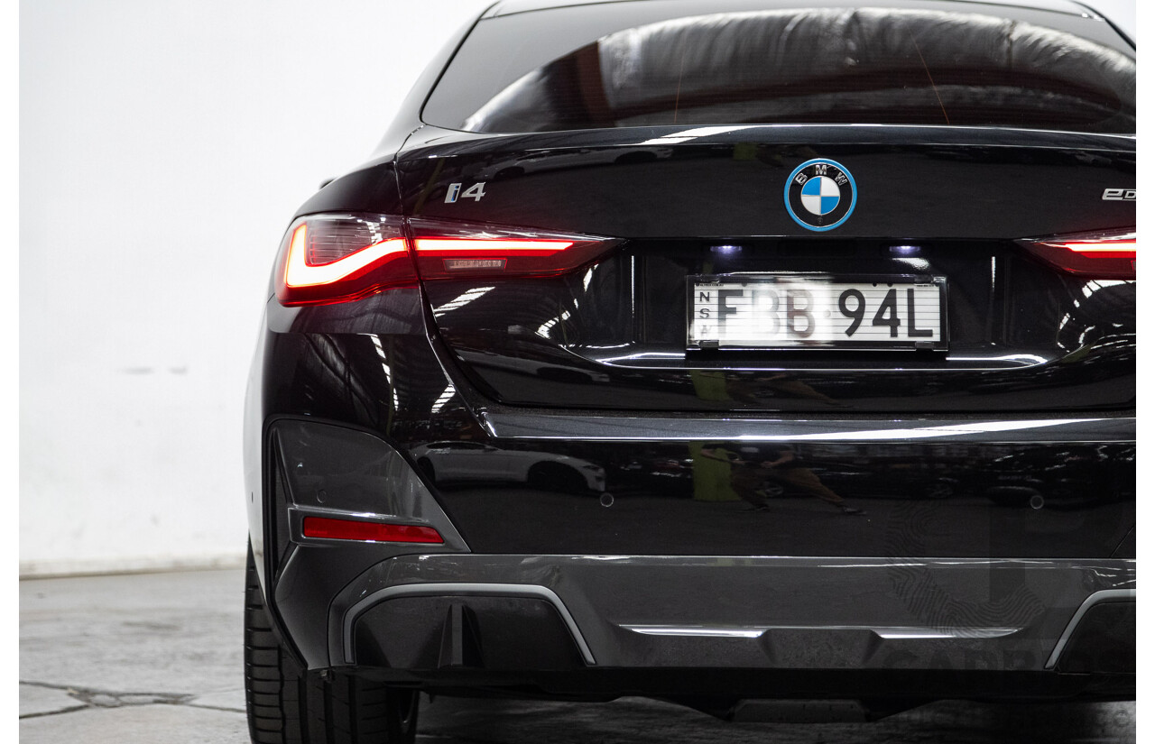 05/2022 BMW i4 eDrive40i M-Sport Gran Coupe G26 4D Coupe Black Sapphire Metallic Electric EV 250kw