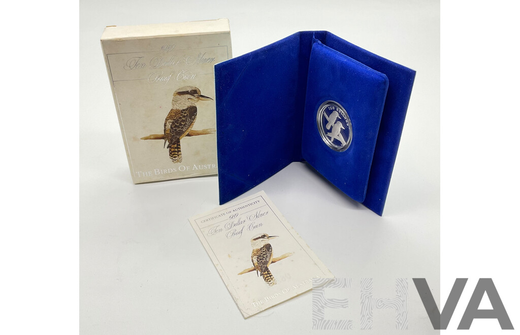 1989 Birds of Australia $10 silver PROOF 20g coin. Kookaburra.