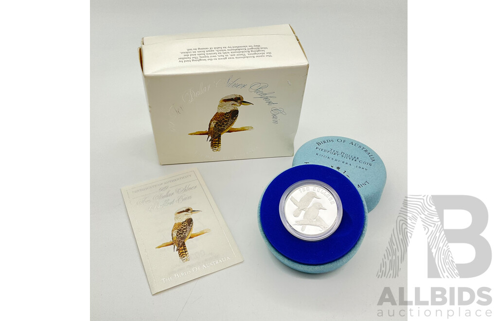 1989 RAM Piedfort $10 silver proof coin. Birds of Australia, Kookaburra.
