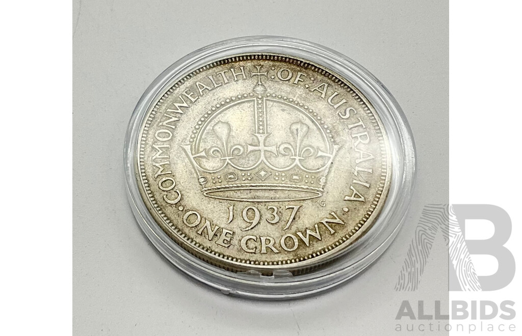 1937 Australian Crown, Five Shilling Coin 92.5% Silver.