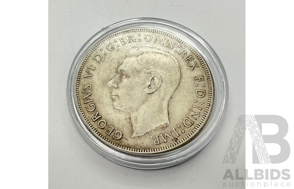 1937 Australian Crown, Five Shilling Coin 92.5% Silver.