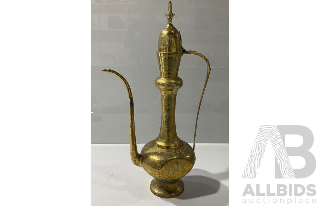 Middle Eastern Brass Pitcher with Engraved Detail