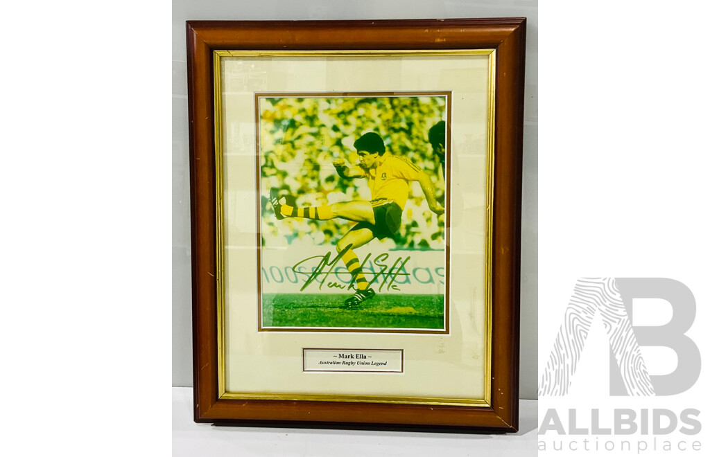 1980 Signed and Framed Picture of Mark Ella (Wallabies Captain, Hall of Fame)