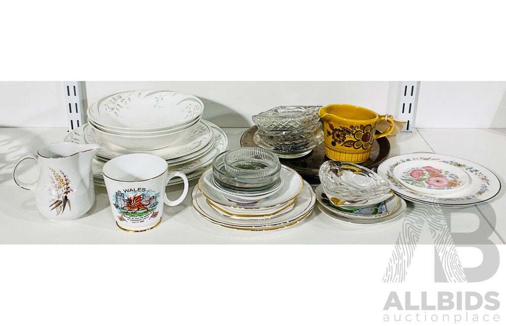 Large Collection of Vintage Homewares Including Retro Royal Albert Partial Dinner Service in Hazy Dawn Pattern, Royal Doulton Pastorale Plate, Australian Souvenir Glass Ashtrays and More