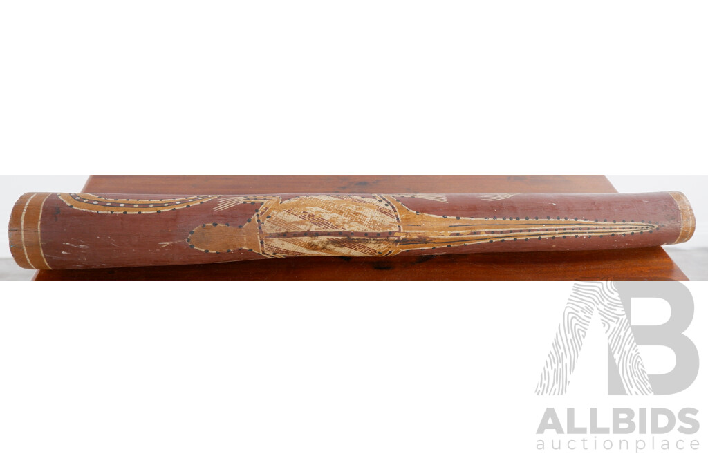 Vintage Hand Made Termite Hollowed Australian Indigenous Didgeridoo with Hand Painted Monitor Decoration