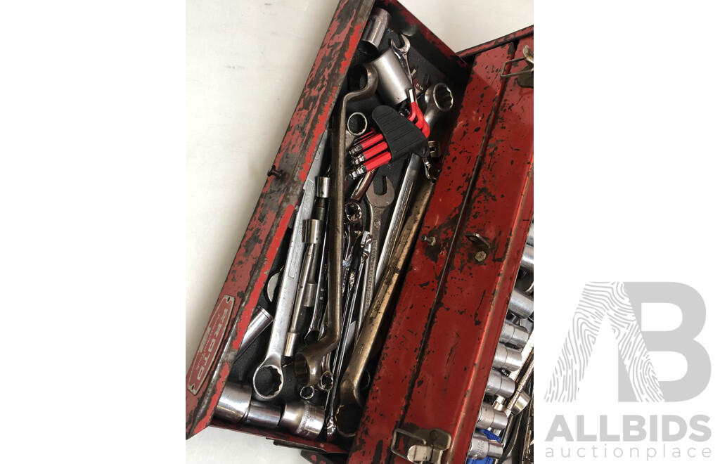 Vintage Proto Professional 9992 Toolbox with Large Arrangement of Sockets, Shifters, Wrenches and More