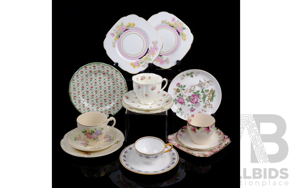 Collection Vintage Porcelain Including Two Royal Doulton Trios & a Duo, Wedgwood Side Plate and More