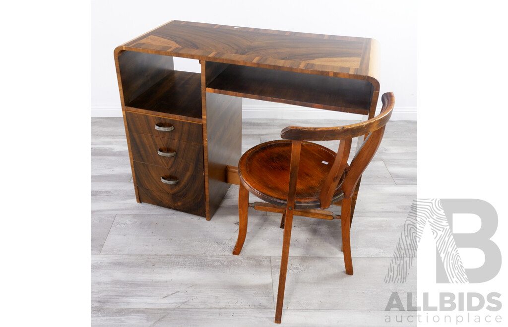 Small Art Deco Students Desk with Chair