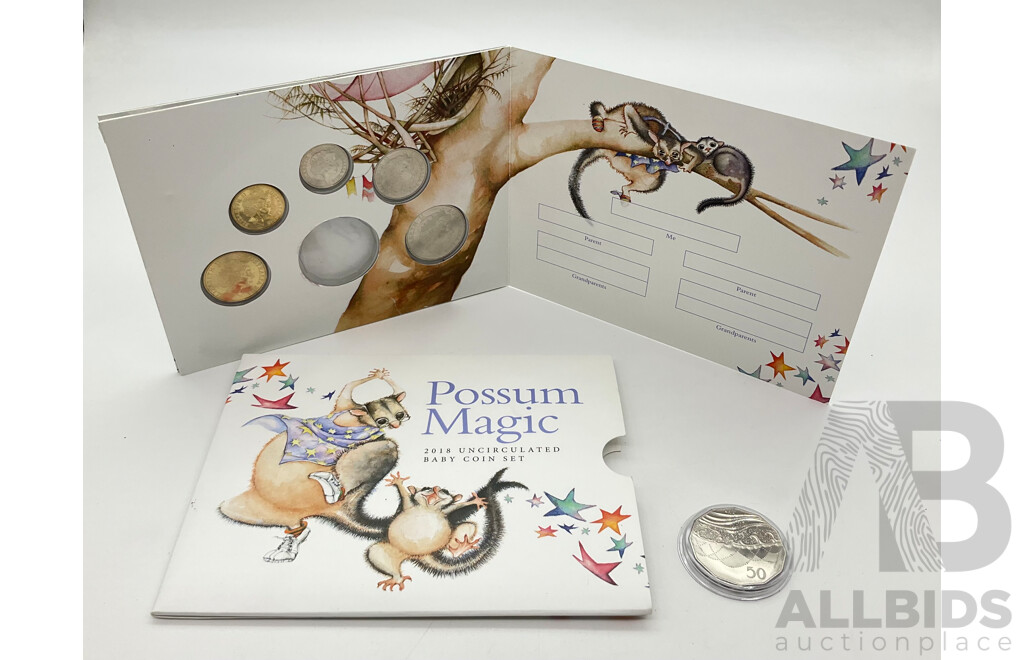 Australian 2018 UNC Possum Magic Baby Coin Set (Lacking Fity Cent) and 2021 Christmas UNC Fifty Cent Coin