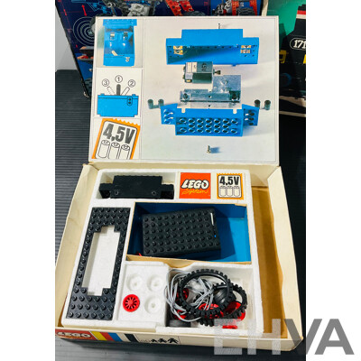 Four Vintage Retired Lego Sets, Technic Train Set 171, 4.5V Motor Set 103 , 9V Electric Motor Set 8720 & 8829 All in Original Boxes