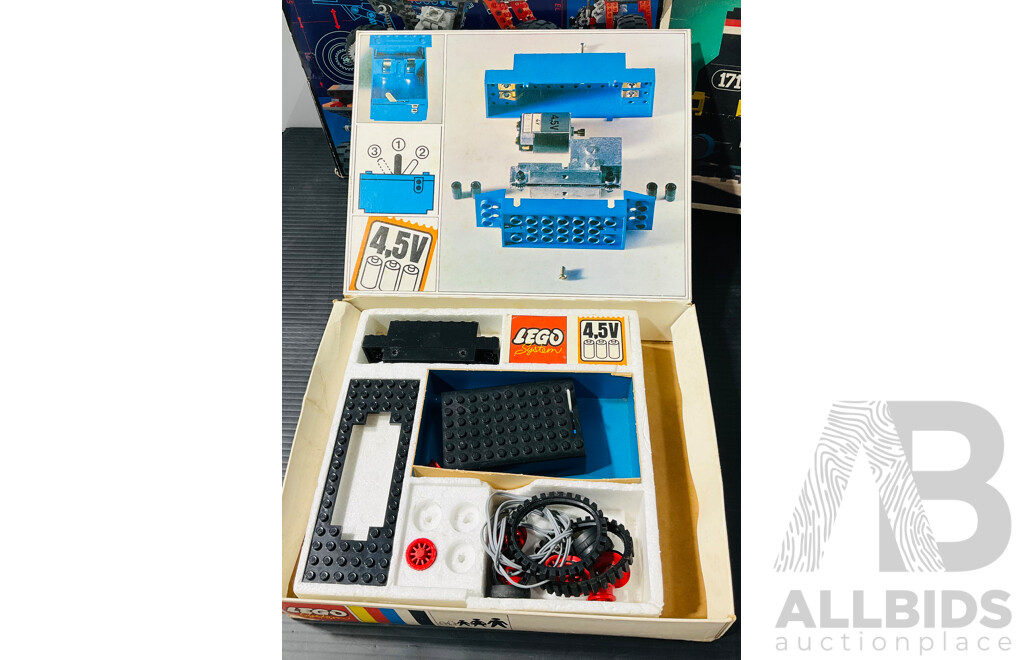 Four Vintage Retired Lego Sets, Technic Train Set 171, 4.5V Motor Set 103 , 9V Electric Motor Set 8720 & 8829 All in Original Boxes