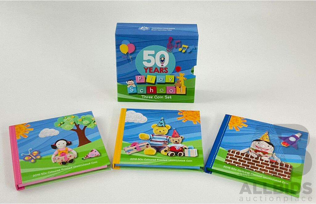 Australian RAM 2016 Fifty Years of Play School Three UNC Fifty Cent Coins Box Set