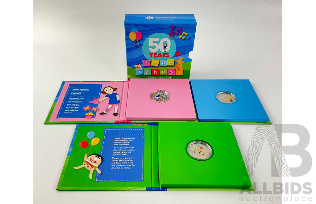 Australian RAM 2016 Three UNC Fifty Cent Coin Set, Fifty Years of Play School