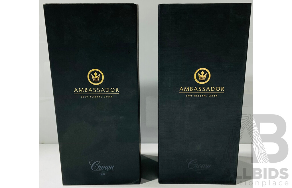 Boxed 2009 and 2010 Crown Ambassador Reserve Lager Beer