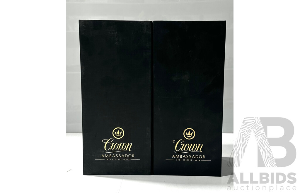 Boxed 2013 and 2014 Crown Ambassador Reserve Lager Beer