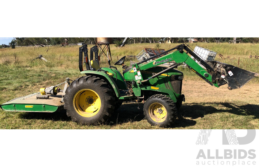 2016 John Deere 4105 FWA ROPS Tractor with 4 in 1 1700mm Bucket and Fieldquip Sabre Lifestyle Series 1500 Slasher