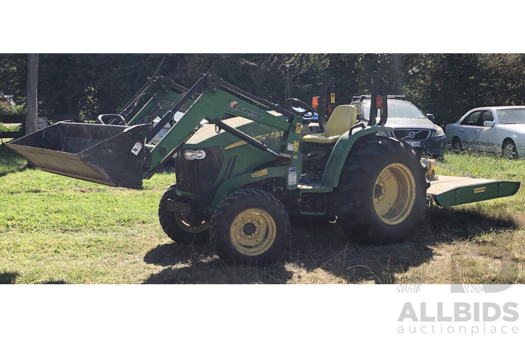 2016 John Deere 4105 FWA ROPS Tractor with 4 in 1 1700mm Bucket and Fieldquip Sabre Lifestyle Series 1500 Slasher