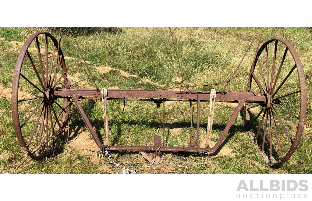 Large Antique Horse Drawn Wagon Wheels and Frame