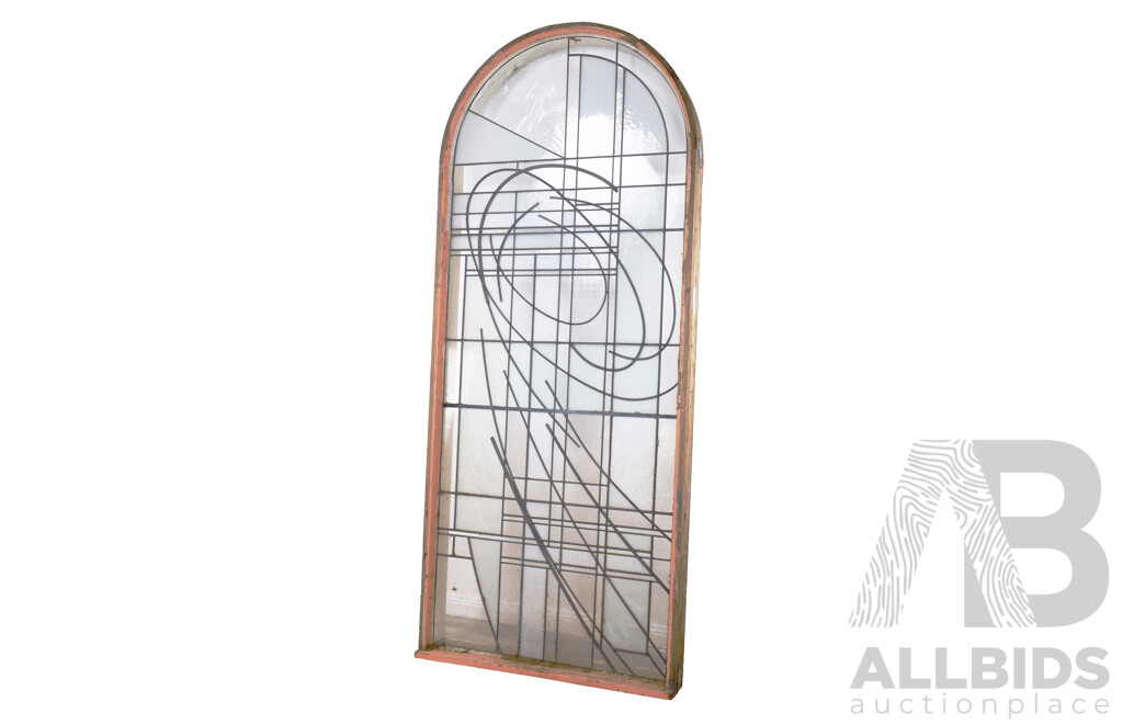 Vintage Stained Glass Arch Window in Timber Frame